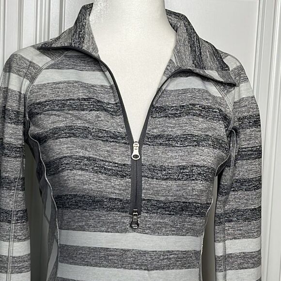 Lululemon Race Your Pace 1/2 Zip Marshmallow Stripe Heathered Slate Size 4 - Picture 4 of 14